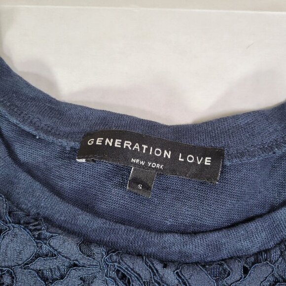 Generation Love Navy Blue Linen Blend Sleeveless Lace Overlay Top Size S - Picture 2 of 6